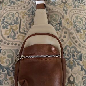 Vegan Leather Brown and Cream Leather Sling Bag